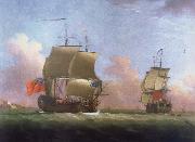 Monamy, Peter THe Ship rigged royal yacht Dublin in two positions oil painting reproduction